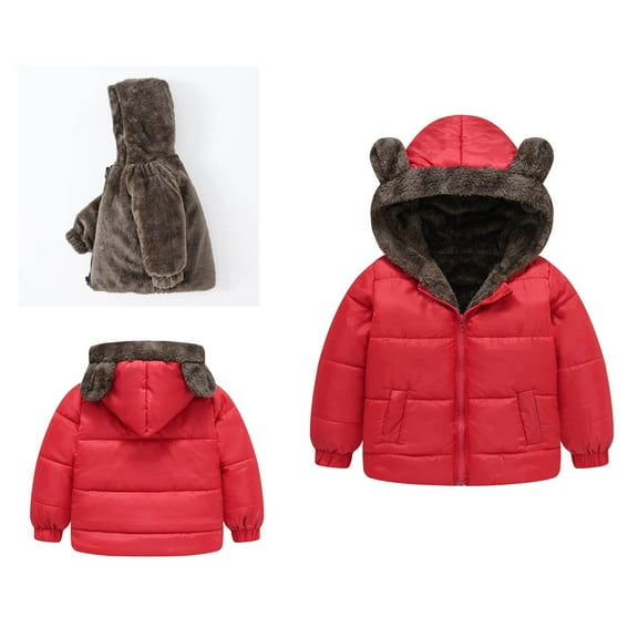 Toddler Winter Coat,Little Boys Girls Puffer Coat Cute Bear Ear Hooded Jackets with Pockets Thicken Windproof Zipper Warm Outwear for Toddler Baby Boys Baby Jacket Baby Girl Clothes Winter