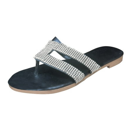 

Womens Flip Flops Fashion Rhinestone Casual Slippers Summer Flat Bottom Shoes Beach Sandals for Indoor and Outdoor
