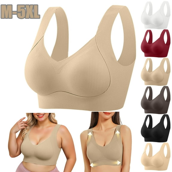 HomeDM Wireless Bras for Women Push Up Full Coverage Bralette No Underwire Comfort Sport Everyday Bra Seamless Wirefree Medium Support Sports Bras Plus Size M-5XL Khaki/L