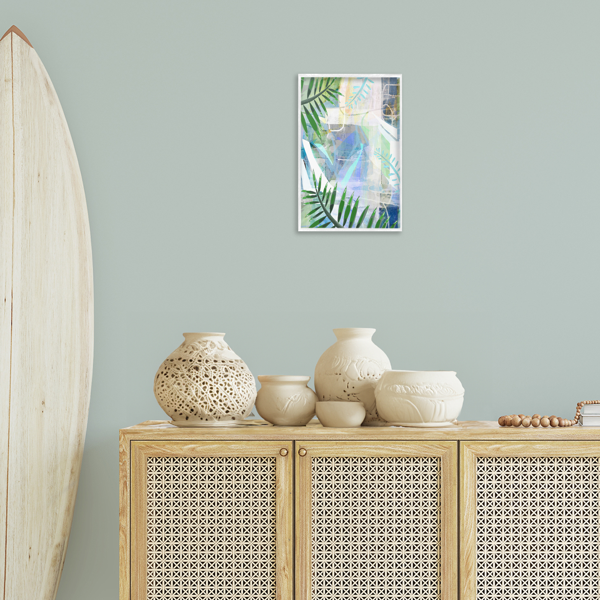 Stupell Industries Geometric Tropical Leaves Coastal Painting White Framed Art Print Wall Art, 12 x 18