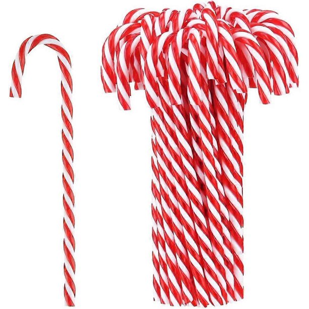 ZHAOCHENG 12 piezas de decoración de bastones de caramelo navideños, bastones de caramelo de plástico retorcidos, bastones de caramelo rojos y blancos, adornos colgantes para árbol de Navidad, bastone