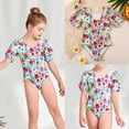thumbnail image 2 of REORIAFEE Cute Swimsuits for Teen Girls One Piece Age 8-14 Years Puff Sleeves Cute Flower Print Beachwear Swimwear Bathing Suits High Waist Quick Dry 2024 Fashion Clothing, 2 of 9