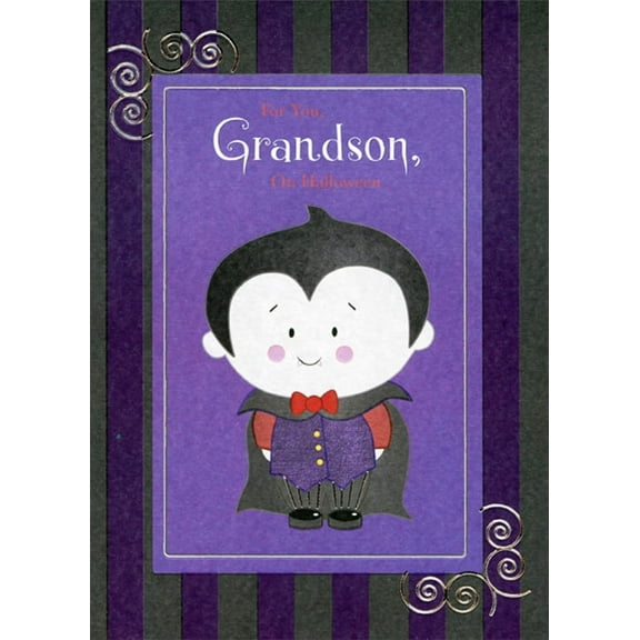 Designer Greetings Cute Vampire Boy with Red Bowtie Juvenile Halloween Card for Grandson