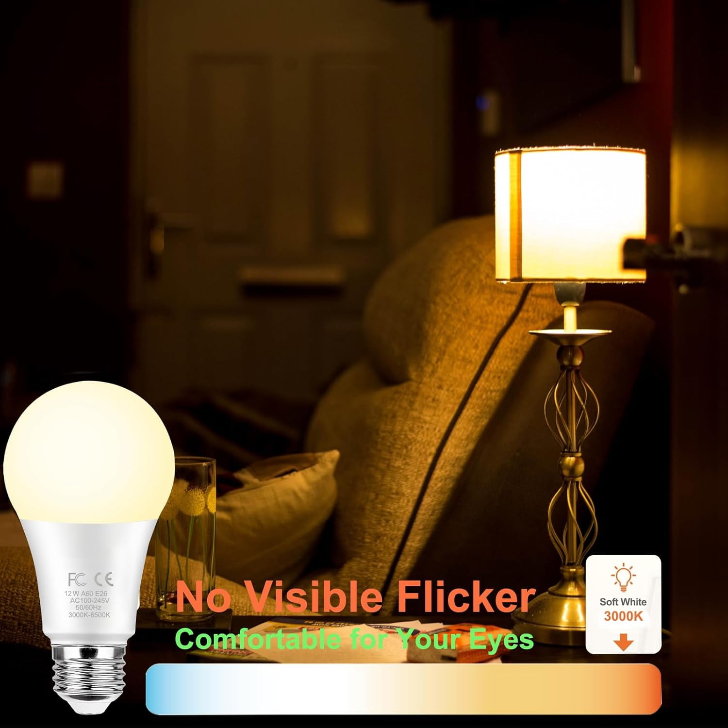 LXYWXS-12W A60 Smart Light Bulb with a 2.4GHz Remote Control,Color Changing Led Bulb,Stepless Dimmable 2700-6500K,100W Incandescent Lamp Equivalent,1000LM CRI>80,E26 Base,Home Decor,1 Bulb & Remote