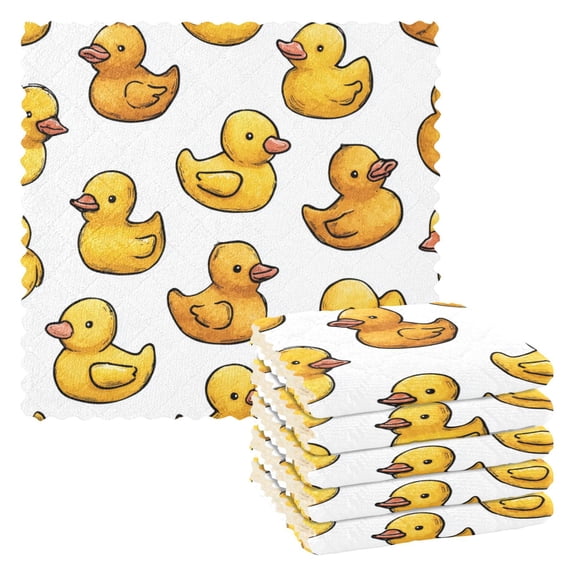 6 Pieces of Kitchen Towels 11x11Inch Kitchen Dish Cloths Kitchen Dish Towels Reuseable Cleaning Cloths Yellow Duck Seamless