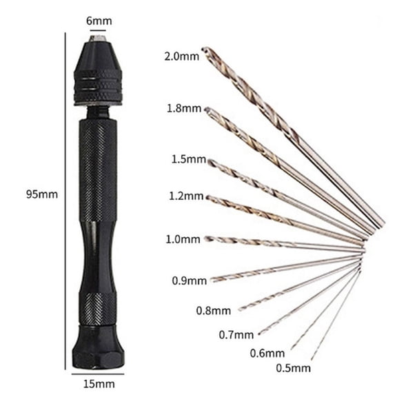 Vacemry Hand Drill Set, Precision Mini Hand Drill with 10 Twist Drill Bits, Aluminum Alloy Chuck for PCB, Jewelry and Model Making, Portable Manual Drilling Tool for DIY and Craft Projects