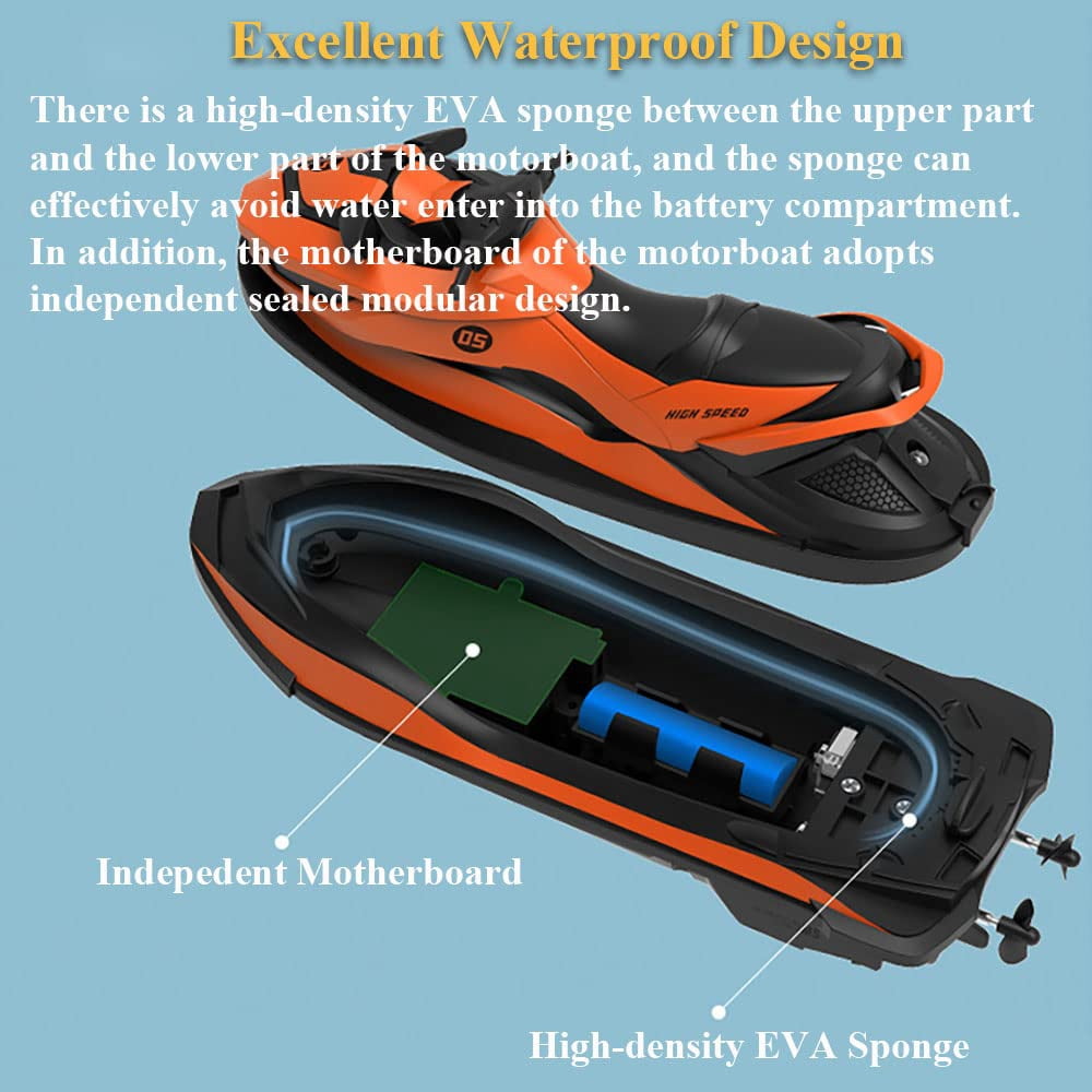 Remote Control Jet Ski, Funtogether Toys, Mini High-Speed Electric Boat with Dual Motors, Gift for Kids