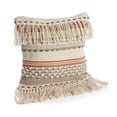 thumbnail image 3 of Ox Bay Qasim 18" x 18" Beige/Orange Fringe Striped Cotton Adult Decorative Throw Pillow, 3 of 11