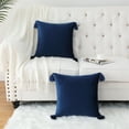 thumbnail image 1 of Haperlare 20"x20" Decorative Velvet Throw Pillow Covers Vintage Cushion Cases Square Tassel Pillowcases with Invisible Zipper for Sofa Couch, Navy Blue, Pack of 2, 1 of 6