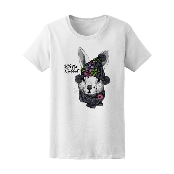 Rabbit With Floral Knitted Hat Tee Women's -Image by Shutterstock