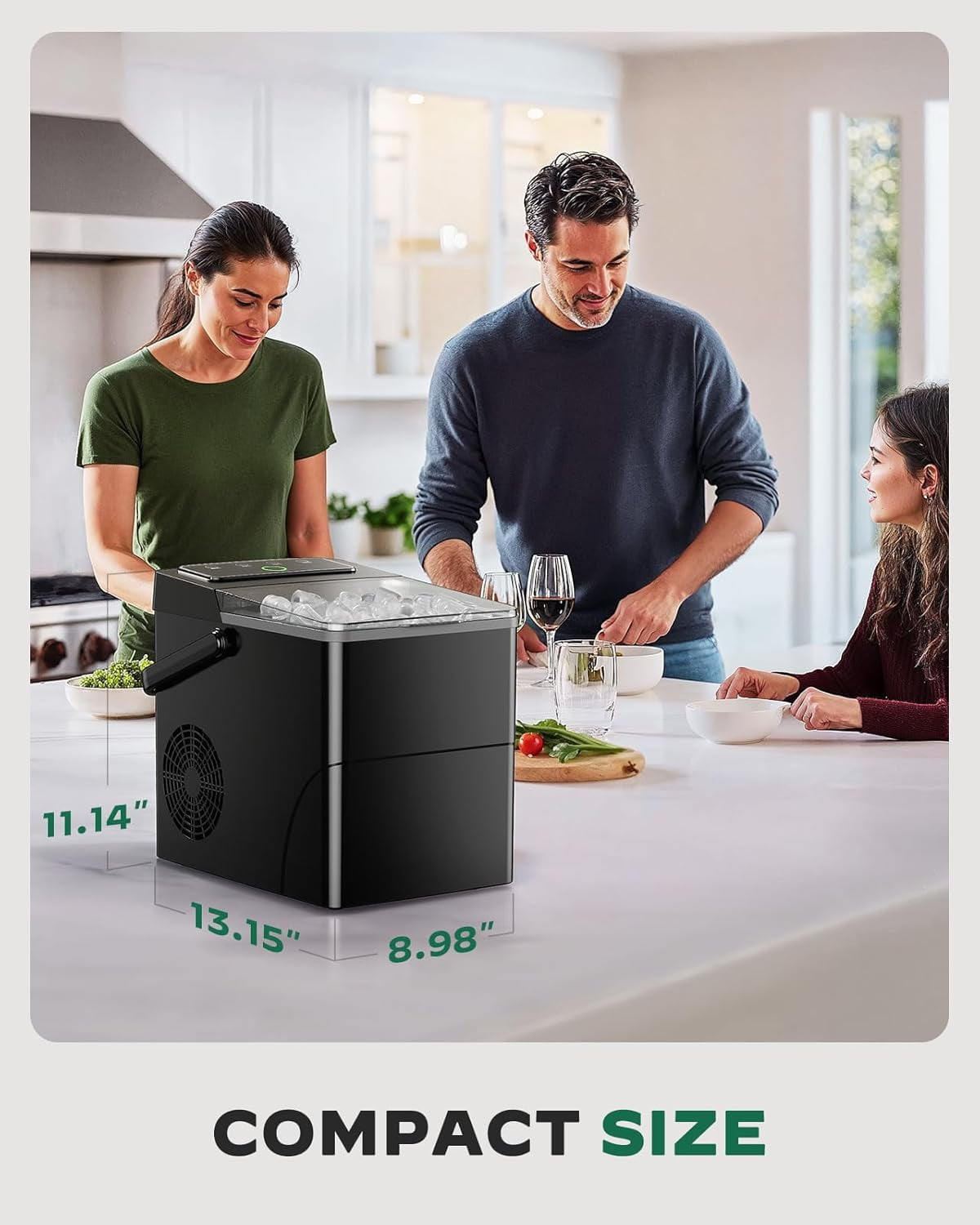 Countertop Ice Maker with Expanding Ice Basket, 9 Cubes in 6 Mins, 2.5L Ice Basket, Self-Cleaning Ice Maker with LED Touch Control, 2 Bullet Ice Sizes for Home, Kitchen, Office