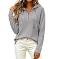 thumbnail image 7 of Quarter Zip Pullover wWomen Waffle Knit Long Sleeve Drawstring Casual Sweatshirt Hooded Tops, 7 of 7