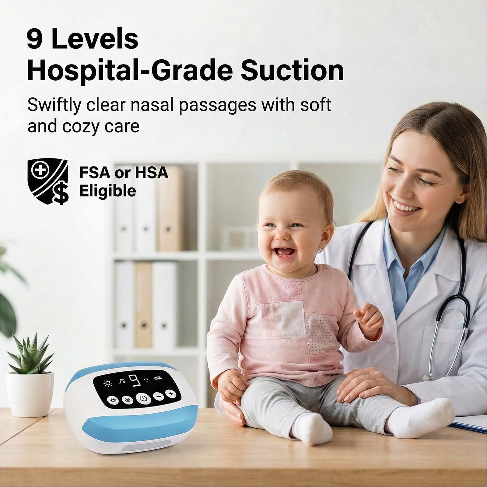 Nasal Aspirator for Baby, Hospital-Grade Nose Sucker with 9 Levels Suction, Night Light, Lullabies, Electric Nose Suction for Baby with Food-Grade Silicone Nozzles