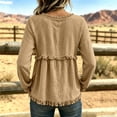 thumbnail image 4 of longantii Boho Tops For Women Vintage V Neck Long Sleeve Shirts Frayed Raw Hem Gauze Blouses Relaxed Empire Waist Beach Vacation Outfit Brown S, 4 of 6