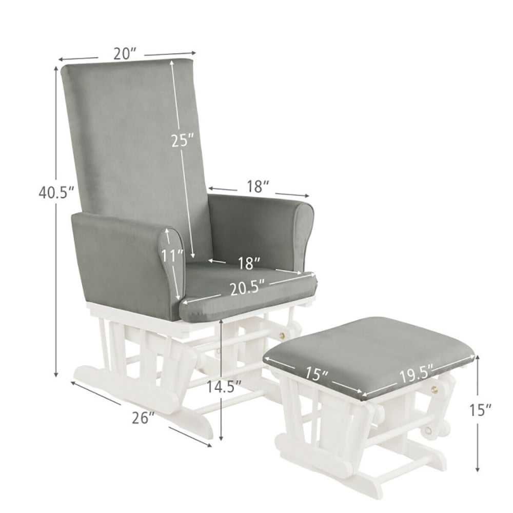 Finihen Upholstered Glider and Nursing Ottoman, Comfort Rocking Nursery Chair with Ottoman, Baby Nursery Relax Rocker Rocking Chair Glider and Ottoman Cushion Set, Gray