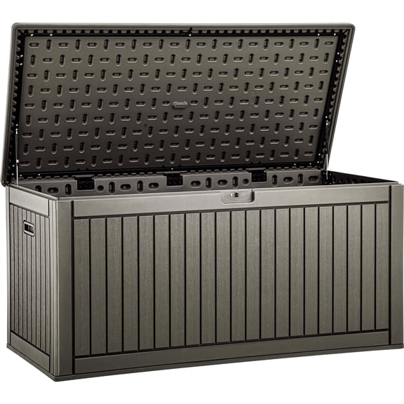 Dextrus 260 Gallon Extra Large Deck Box, Double-Wall Resin Outdoor Storage Box with Flexible Divider for Patio Garden, 1000lbs Load Capacity, Lockable & Waterproof (Light Brown)