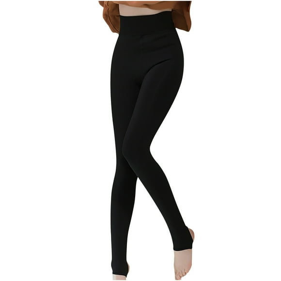Lovskoo Womens Fleece Lined Thick Tights Stirrup Leggings Plush Casual Thick Stockings Super Elastic Slim Leggings Black-220G-Stirrup