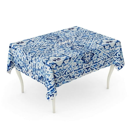 

KDAGR Winter Watercolor Hand Blue Indigo Boho Pattern Tribal Snowflak Tablecloth Table Desk Cover Home Party Decor 60x104 inch