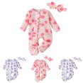 thumbnail image 6 of JFOPQVSM 4Pcs Baby Girl Fall Winter Outfits Clothes Knit Jumpsuit Ruffle Romper Outfit with Headband, 6 of 6