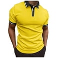 thumbnail image 4 of Mens Golf Shirts Ribbed Lapel Button Business Color Block Short Sleeve Mens Shirts Casual Stylish,Yellow,3XL, 4 of 8