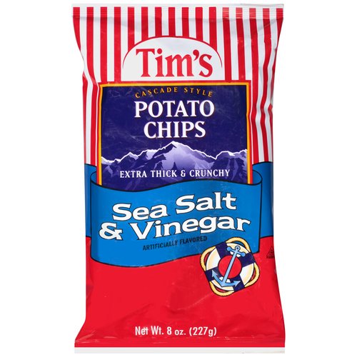 Tims Cascade Style Extra Thick & Crunchy Sea Salt & Vinegar Potato Chips 8 Oz.
