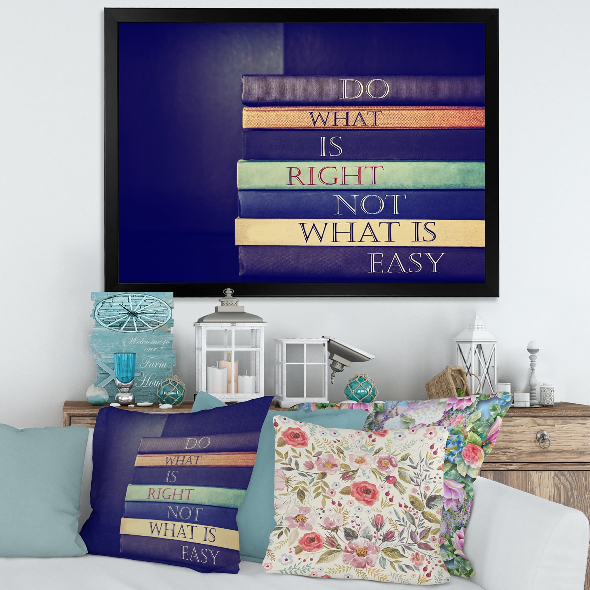 Designart 'Do What Is Right Not What Is Easy On Books' Traditional Framed Art Print