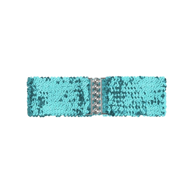 Cinturón elástico de metal con hebillas entrelazadas decoradas con lentejuelas INSPIRE CHIC para damas, talla única, azul claro