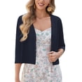 thumbnail image 2 of Uvplove Women's Cropped V-Neck Knit Cardigan Button Lightweight Soft Hollowed-Out Textured Shrug,Navy Blue,XL, 2 of 6