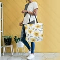 thumbnail image 6 of Open Top Canvas Tote Bag with Zipper Reusable Shopping Bag 13.5x15" Roomy Carryall Yellow Daisies and Bees, 6 of 9