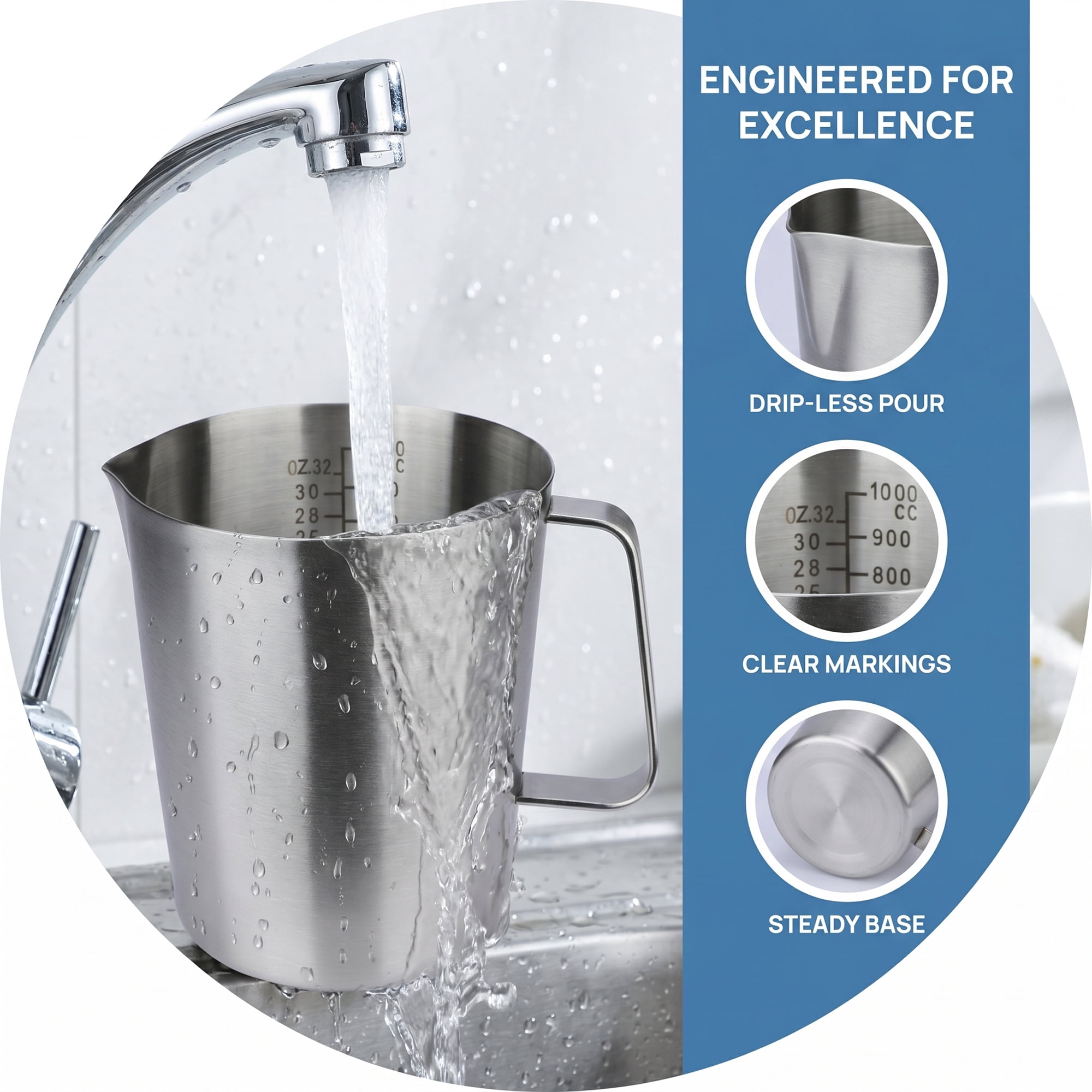 Unique Bargains Stainless Steel Measuring Cup with Easy Read Lines Silver 1000ml
