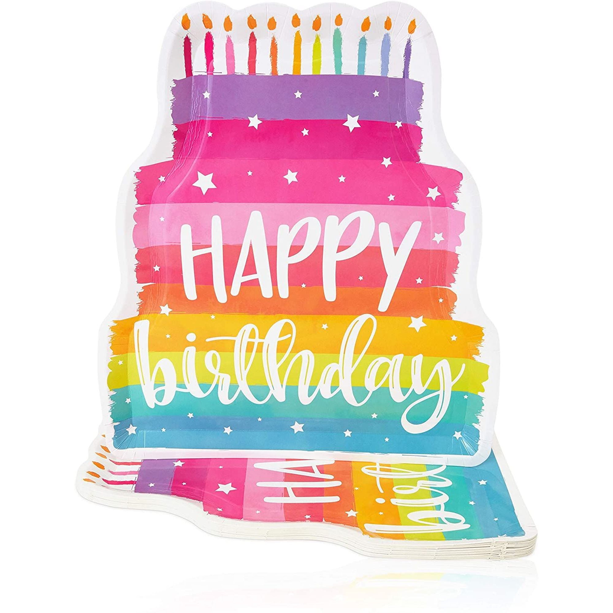 15Pack Happy Birthday Paper Serving Trays, 13" x 15" Cute Rainbow Cake