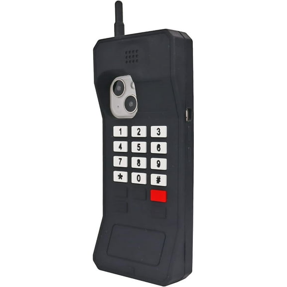 Cute Retro Classic Cellular Phone Shaped Case for iPhone 14 Plus 2022, Soft Silicone 3D Cartoon Cover, Kids Girls Rubber Protector for iPhone 14 Plus 6.7 inch (Black)