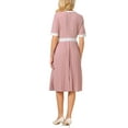 thumbnail image 3 of Women's Short Sleeve Pleated Dress 2025 Trendy Contrast Color Casual Work A-Line Midi Dresses M Pink, 3 of 5