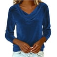 thumbnail image 5 of Dwralegc Cowl Neck Tops for Women Sparkly Solid Cowl Neck Tshirts Fall Winter Slim Fit Casual Blouses Shirt Elegant Dressy Clothes Navy S, 5 of 8