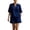 Dark Blue, variant on Women's Linen-Blend Relaxed Fit Two-Piece Set, Mandarin Collar Short Sleeve Top with Matching Elastic Waist Shorts, Casual Outfit for Everyday Wear and Vacation