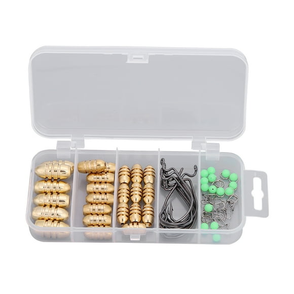 MAYUJIAA Fishing Brass Sinkers Jig Hooks Swivel Ring Luminous Beads Fishing Sinker Kit with Box HW313-55629