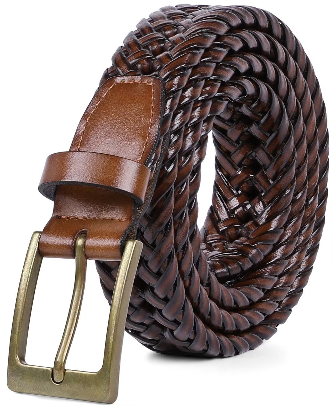JASGOOD Men's Leather Braided Belts Brown Cowhide Woven Belt for Jeans ...