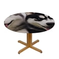thumbnail image 3 of JEUXUS  Black Cream White Round Table Cloth with Elastic Edged Arctic Doggies Husky Waterproof Wipeable Round Table Cover for Indoor Patio Use Alaskan Malamute Fits up Diameter Tables, 3 of 7