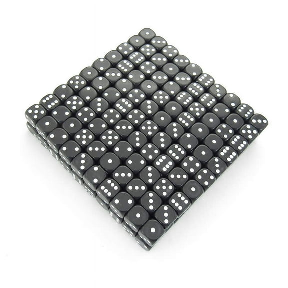 Black Opaque Dice with White Pips D6 16mm (5/8in) Bulk Pack of 200 Koplow Games