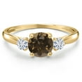 thumbnail image 3 of Gem Stone King 10K Yellow Gold Brown Smoky Quartz and White Moissanite 3-Stone Ring for Women | 1.00 Cttw | Round 6MM | Gemstone Birthstone | Size 9, 3 of 6