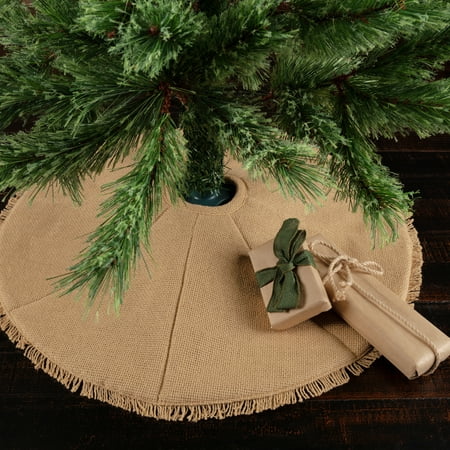 Natural Burlap Christmas Tree Skirt Natural Tan Farmhouse Christmas Decor Christmas Burlap Cotton Cotton Burlap Solid Color Round 21