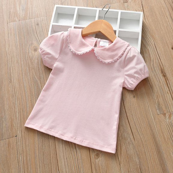 Summer Cotton Baby Toddler Tops Kids Short Sleeve T Shirt Girls Children's Clothing Princess Solid Green Blue Pink T-Shirt