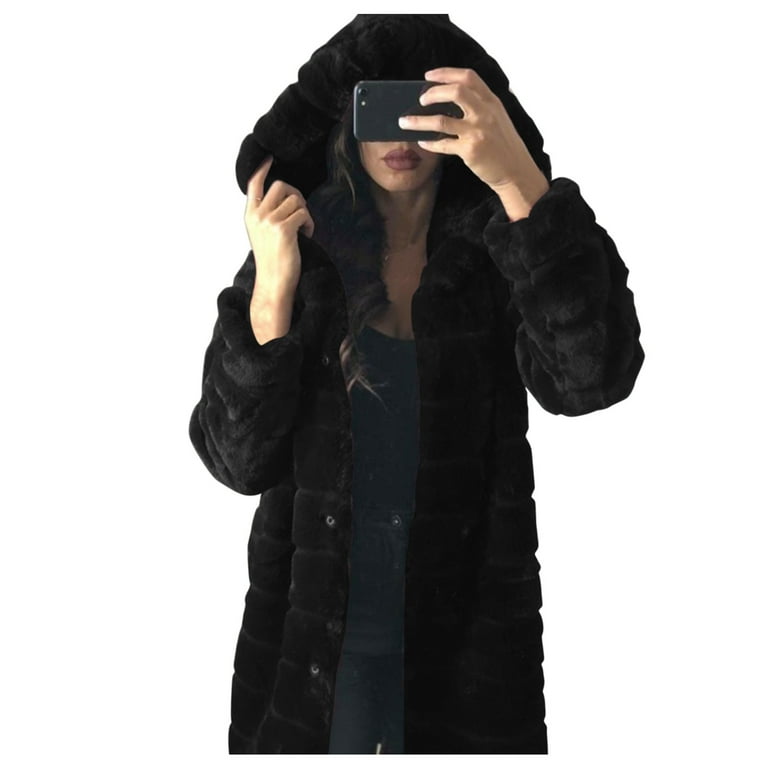 Shpwfbe Coats For Women Plus Size Fur Gilet Long Sleeve Waist Body Warmer Furry Jacket Hooded Outerwear