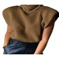 thumbnail image 3 of Femmes Épaulette Pull Haut Col Roulé Sans Manches Pull Large Épaule Tricotée Pull Haut, 3 of 5