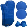 thumbnail image 1 of Rorecay Ensembles de Mitaines de Four Extra Longues et Porte-Casseroles : Mitaines de Four en Silicone Résistantes à la Chaleur avec Mini Gants de Four et Coussinets Chauffants pour Cuisine Cuisson, Doublure Matelassée, Lot de 6 (Bleu Royal), 1 of 6