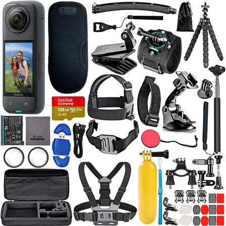 Insta360 X4 - Waterproof 360 8K Camera   128GB Card   50 Piece Accessory Bundle