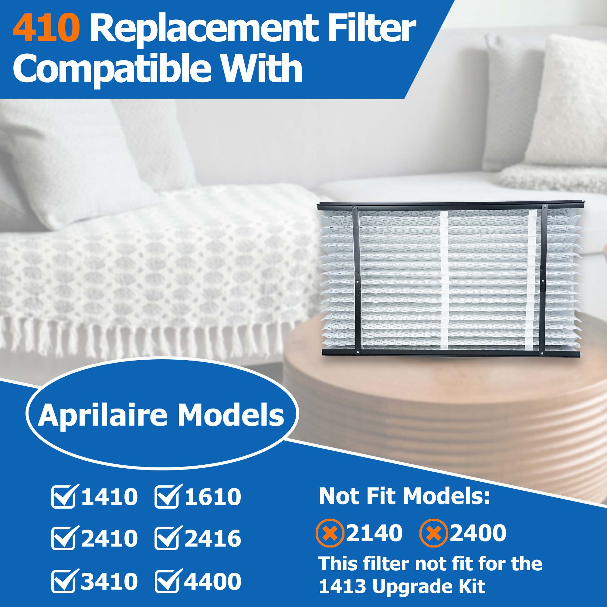ShueBee 410 Replacement Filter Compatible with AprilAire Whole House Air Purifier 1410,1610,2410,2416,3410,4400 Furnace Air Purifier,MERV 11 Filters,Size:16x25x4,2 Pack