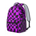 thumbnail image 2 of Purple and Black Wavy Checkered Backpack for School, Cute School Bag with Adjustable Shoulder Straps and Padded Back, 15.3"x11"x6.7", 2 of 5