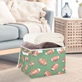thumbnail image 3 of Yayeee Collapsible Cube Storage Bin with Lid Fabric Closet Decorative Basket with Handles, Green American Footballs, 3 of 7