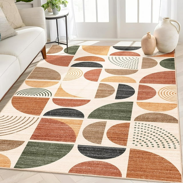 Boho Rug Washable x Area Rugs for Bedroom Entryway Living Room Bedside Small Throw Floor Carpet Non Slip Soft Indoor Modern Abstract Bohemian Orange